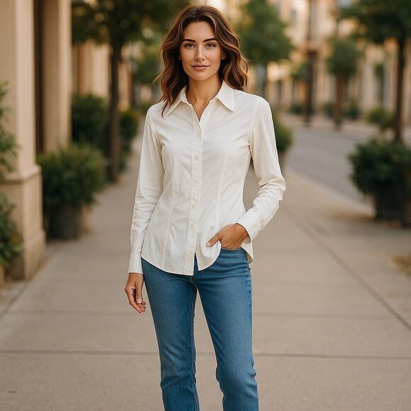 NEW Simply Vera Vera Wang Womens White Button-Down Top Tunic Blouse Size 14 - Picture 1 of 11
